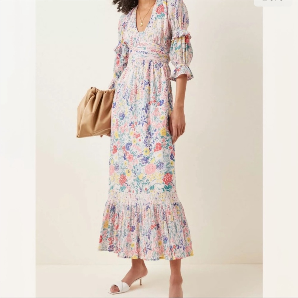 Banjanan Aubree Ruffles Puff Sleeve Maxi Dress in Dawn Chorus Crystal Ro…